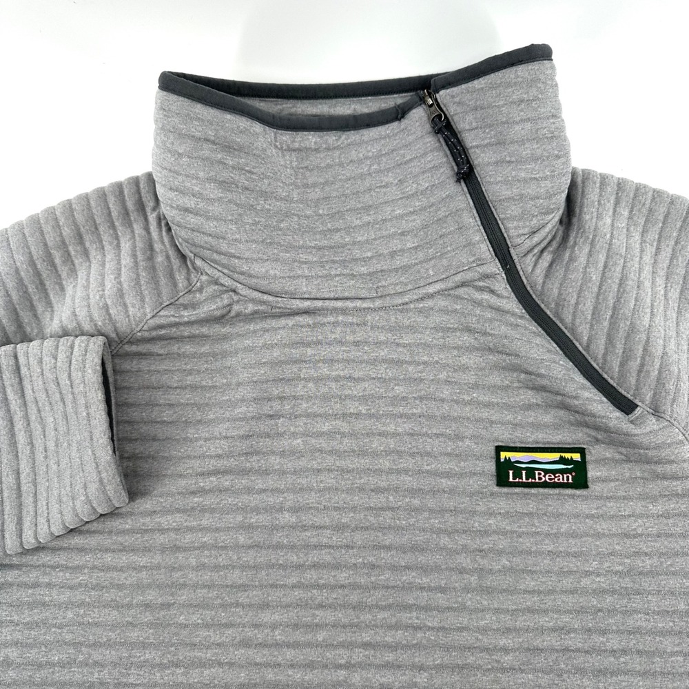 LL Bean Womens XL Grey Quilted Asymmetrical Quarter Zip Pullover Sweater 515989